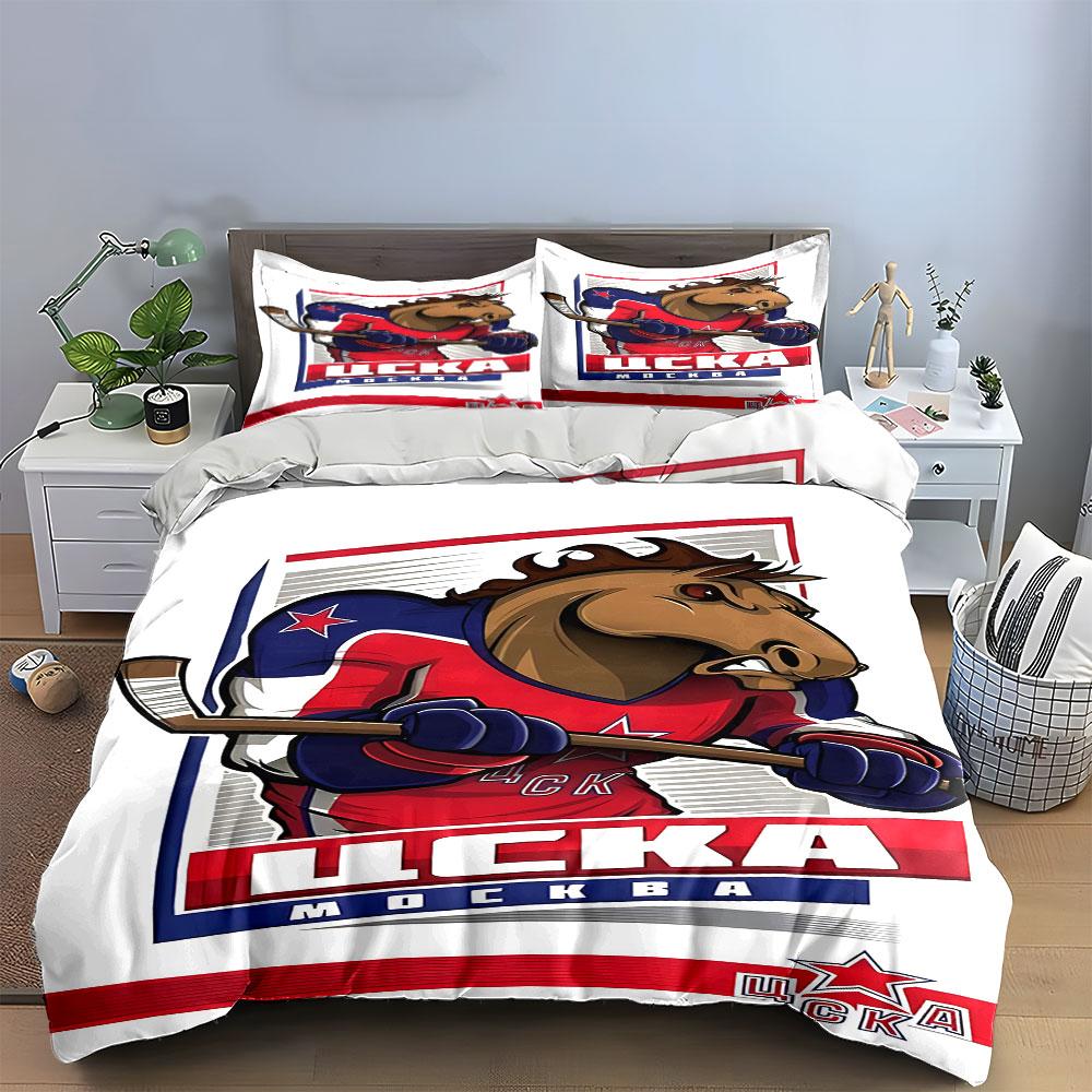 Hockey Horse Mascot CSKA Moscow Design Print Bedding Set Duvet Cover Pillowcases (1* Duvet Cover 2* Pillowcases Do Not Include Comforter)