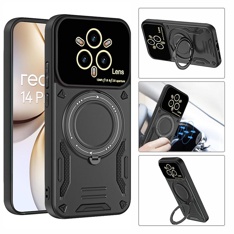 Для Realme 14 Бамперы военного класса Чехол-кольцо Для Realme 14 Pro Магнитная подставка Защита камеры Бронированный чехол Realme 14 Pro Plus