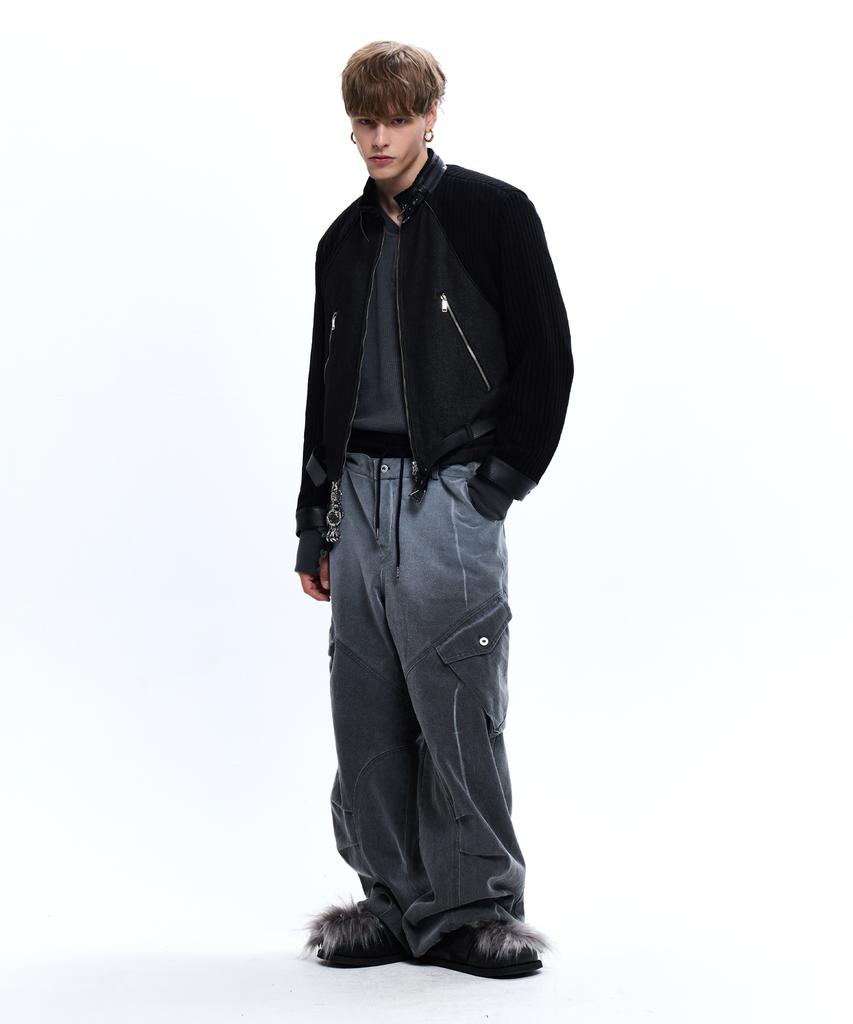 Rssc Knit & Denim Belted Biker Jacket - Black