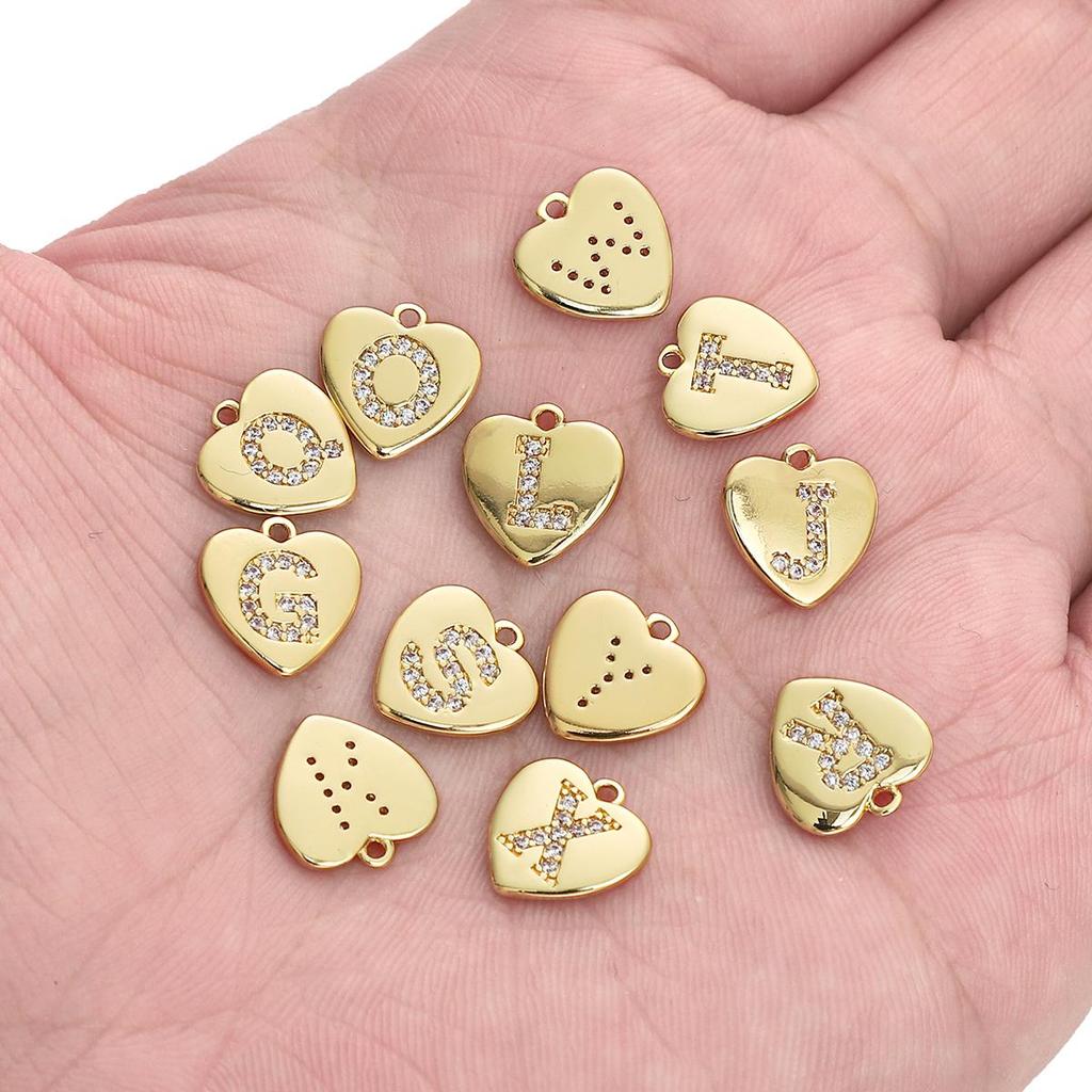 Copper Zirconium Inlaid Heart 26 Letter Pendant For DIY Jewelry Making Craft Accessories