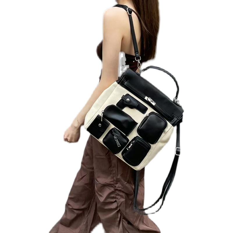 Дизайнерский мотоциклетный рюкзак с несколькими карманами унисекс из холста, школьная сумка, сумки для документов, сумки через плечо для женщин, лидер продаж