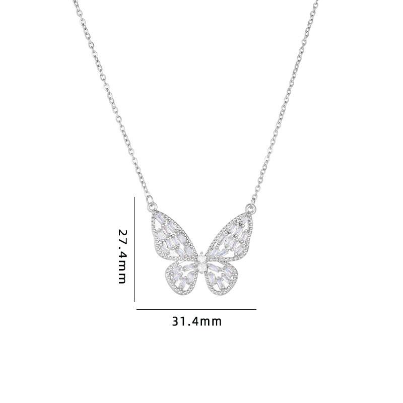 Simple Round Butterfly Zircon Pendant Necklace Stainless Steel Fashion Geometric Choker Jewelry Party Gifts For Women Girls