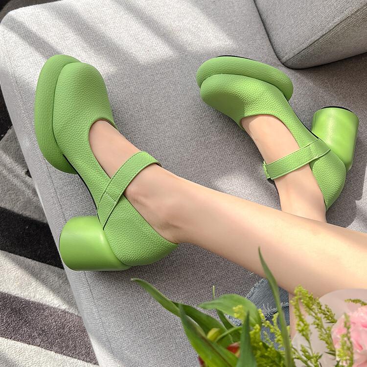 Женские туфли-лодочки из искусственной кожи на массивном каблуке с круглым носком Мэри Джейн с пряжкой, милая вечерняя весенне-осенняя обувь, черный, белый, желтый, зеленый