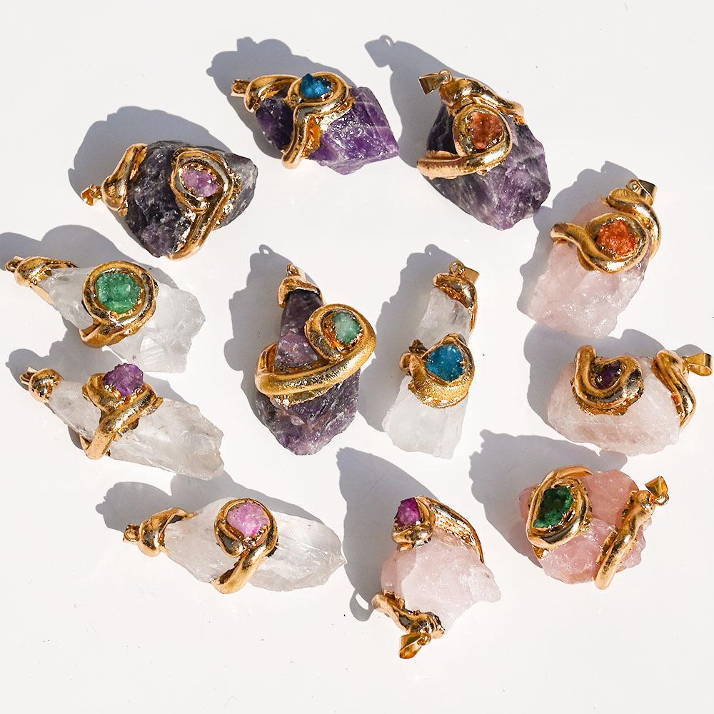 Original design, best-selling natural cubic zirconia pendant, multi-colored crystal stone, irregular necklace jewelry
