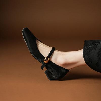 Мода 2025 Новые Весенние Женские Туфли Лодочки Квадратный Носок Массивный Каблук Спилок Женская Обувь Лаконичные Средние Каблуки Слипоны Мэри Джейн Женская Обувь