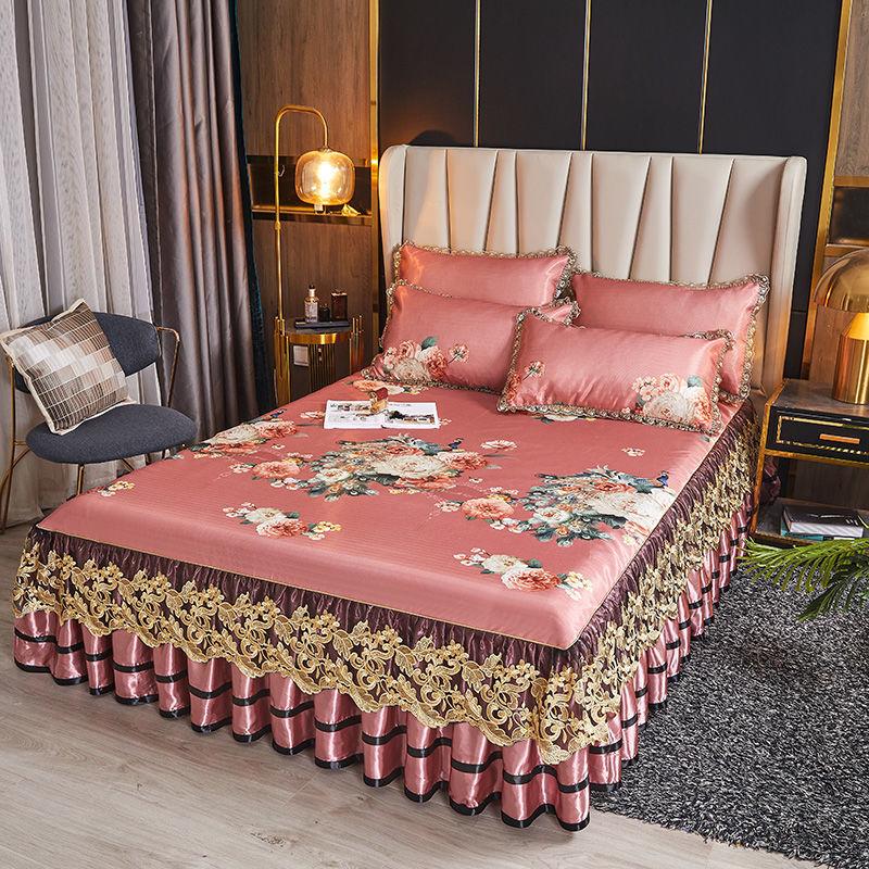 Роскошное моющееся ледяное мягкое постельное белье, кружевная юбка для кровати, живописные покрывала с вышивкой, королевский размер, складной крутой коврик