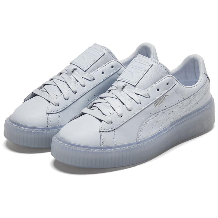 PUMA Basket Platform Core Light Blue / Silvery Low Board Shoes Women's (Unisex) Skateboard Shoes 364040 10
