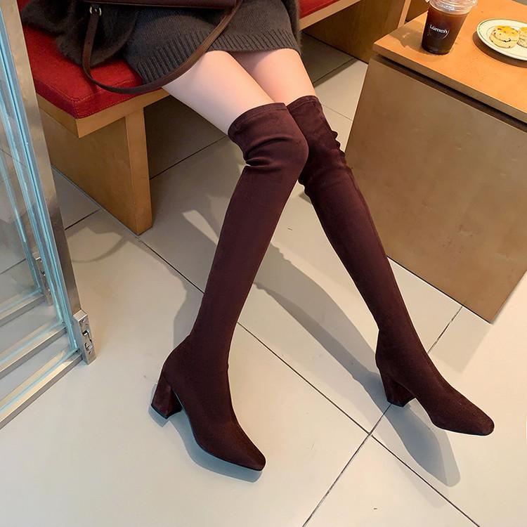 Manga Legs~ Ankara Red Suede Elastic Over Knee Boots Thick Heel Long Tube Skinny Boots High Heel Legs Socks Boots