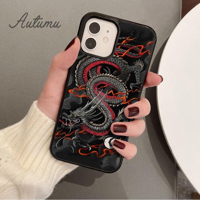 Мягкий чехол для телефона с татуировкой дракона для iPhone 11 12 13 14 Pro Max mini X XR XS SE 2020 6S 7 8 Plus Samsung Galaxy S21 S22