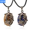 European And American Fashion Semi Precious Stone Plated Copper Natural Stone Crystal Flower Pendant Women'S Necklace Simple Necklace
