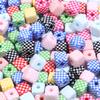 10Pcs 13mm Acrylic Beads Colorful Checkerboard Pattern Large Hole Square Beads For Craft Bracelet Making DIY Jewelry Accessories