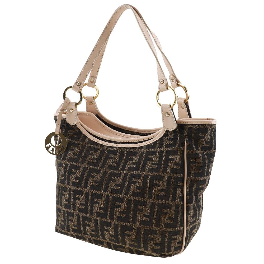 Fendi Сумка-тоут Zucca 8BH156 Шарм с логотипом Холст коричневый/розовый Женская Б/у