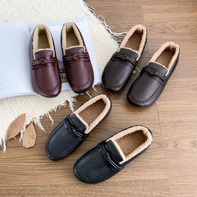 Модные женские зимние уличные противоскользящие ботинки, повседневные удобные теплые плюшевые маленькие кожаные туфли, модная женская обувь