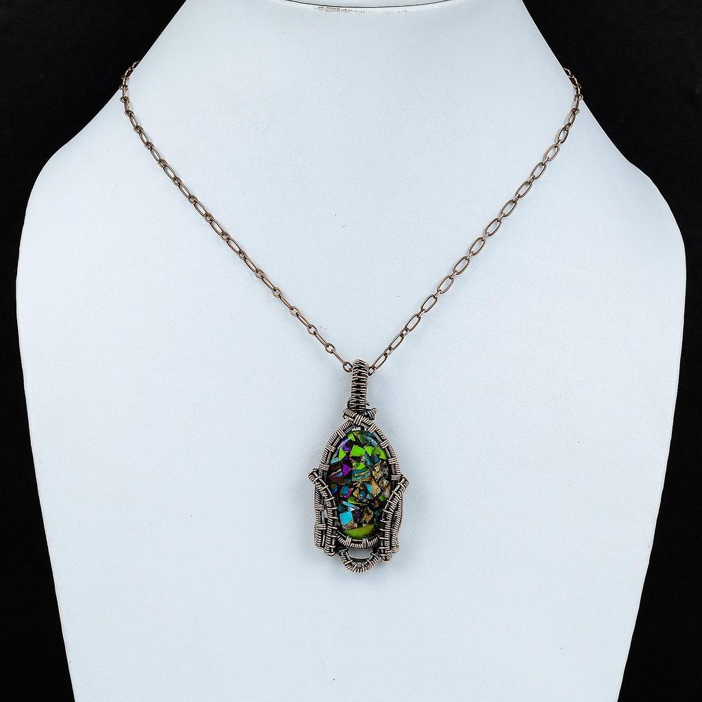 Fiesta Kingman Turquoise Pendant Copper Wire Wrapped Gemstone Pendant Multi Copper Turquoise Pendant Handmade Copper Jewelry Gift For Mother