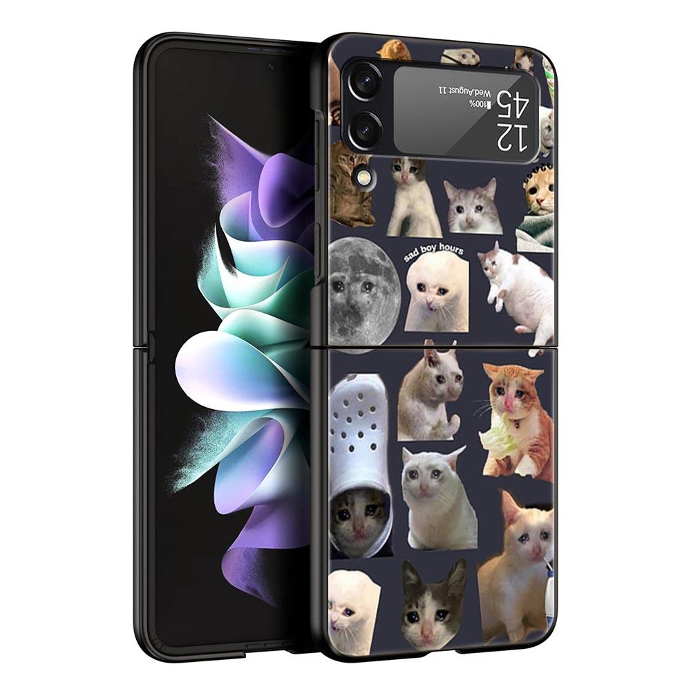 Z Flip 4 Phone Case for Samsung Galaxy Z Flip 3 5G ZFlip3 Flip3 Zflip Flip4 Black Hard Cover Cat Meme Funny Animals Shell Coque