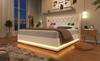 Double Bed 160*200 cm, White PU Hydraulic Storage, Upholstered Headboard, USB Type-C Charging, 3-Sided LED (With Mattress)