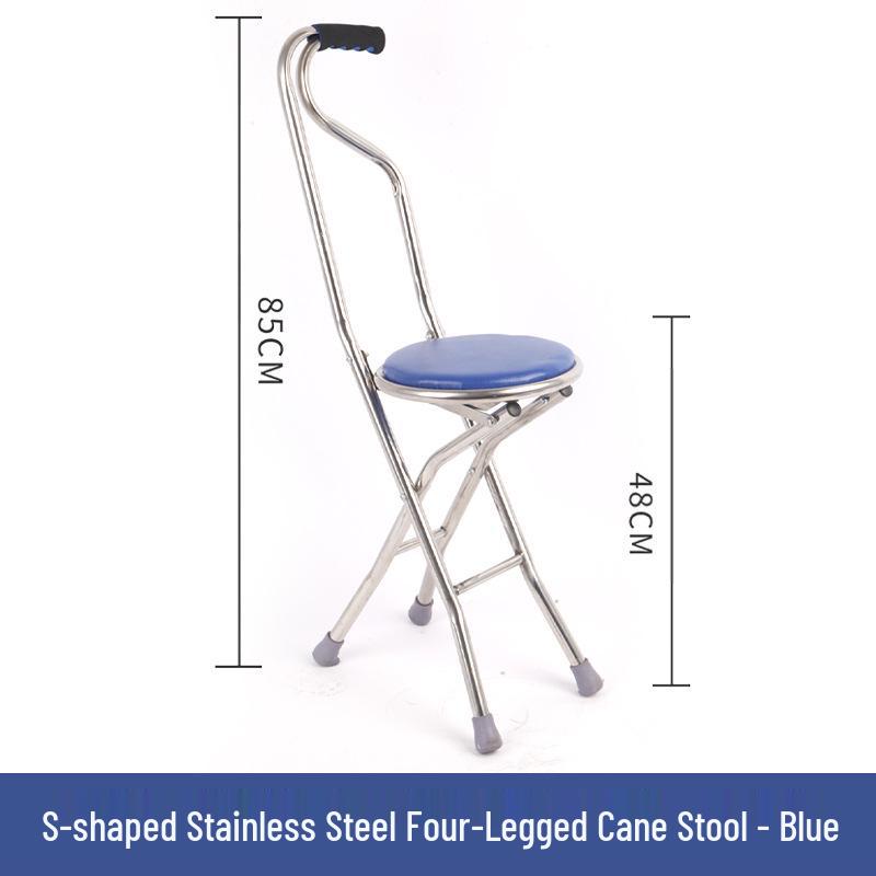 Multi-functional Anti-slip Folding Cane Stool for Elderly – Lightweight and Four-legged Chair for Outdoor Walking