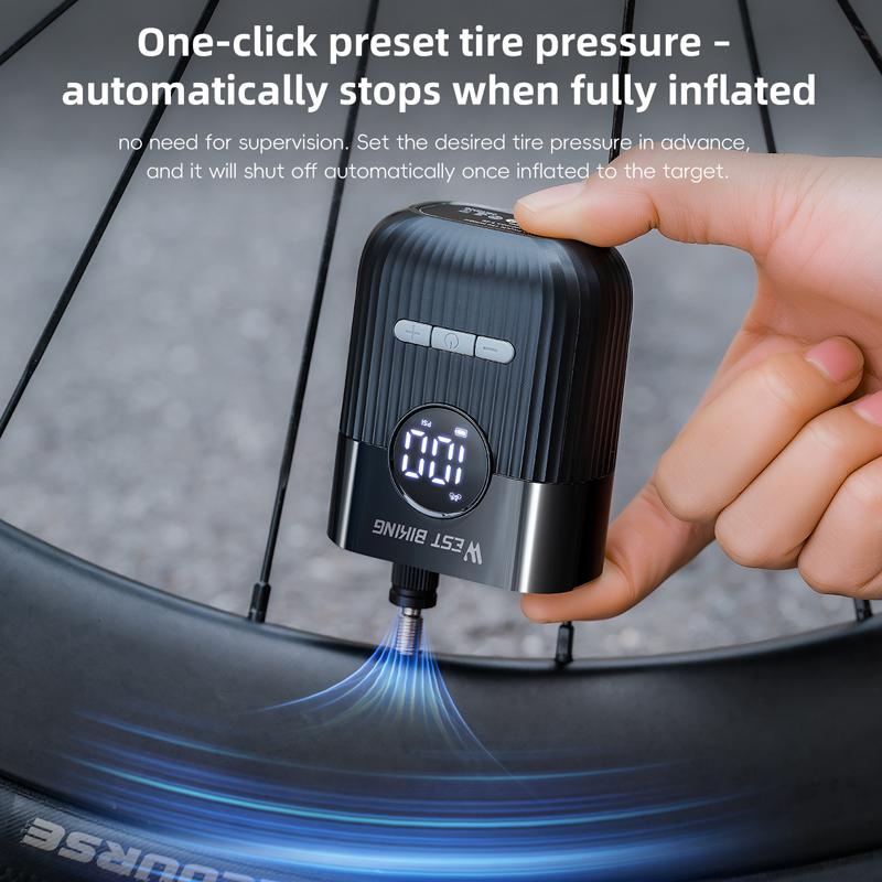 WEST BIKING 150PSI Bike Pump Mini Electric Pump Portable Digital Display Tire Inflator For Schrader/Presta Valve Bike Accessory