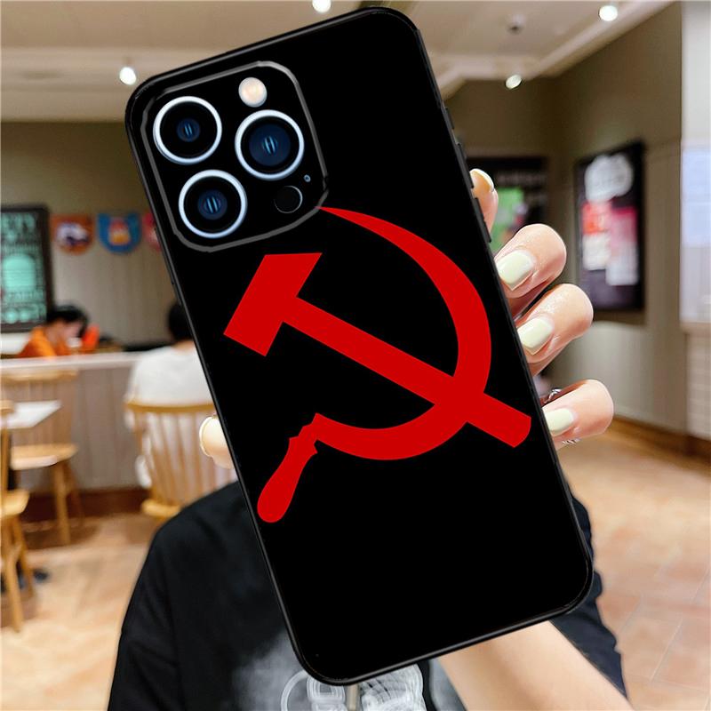 Red Soviet Union USSR Flag Case For iPhone 17 15 14 13 12 11 16 Pro Max Mini Plus 16e 17 Air Bumper Cover Accessories