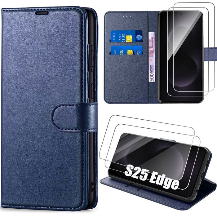 Protective Case - BOOLING - for Samsung Galaxy S25 Edge - Shockproof - Synthetic Leather - Navy Blue