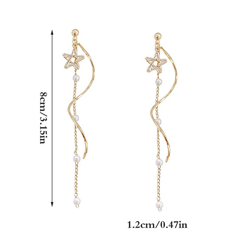 1Pair Long Earrings Temperament Star Imitation Pearl Long Tassel Drop Earrings For Women Wedding Jewelry Gift