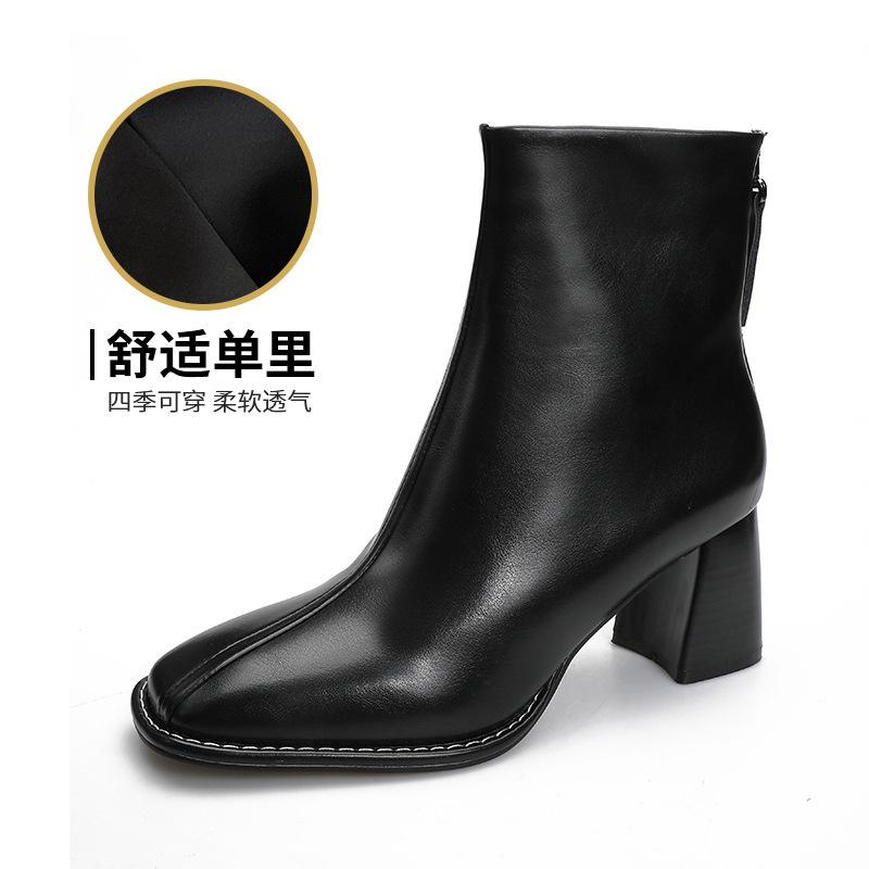 Осень и зима новые короткие ботильоны на высоком каблуке женские на заказ корейская версия ботинки на толстом каблуке детские на заказ квадратный носок задняя молния мартин женские