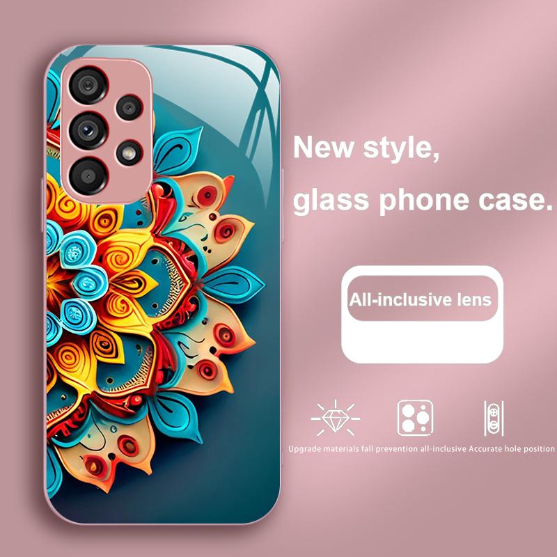 Абстрактный цветок зеленый Для Samsung Galaxy S23 U Ltra 24 Plus S20 21 FE S25 Ultra A70 A72 73 51 52 53 Закаленное стекло Чехол для телефона