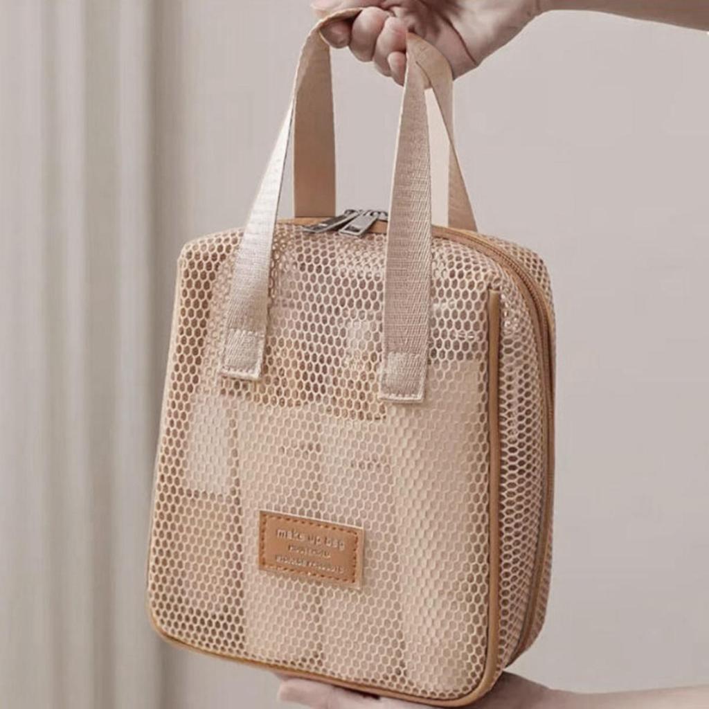 Travel Portable Large Capacity Zipped Mesh Cosmetic Bag Organizer Handbag Casual Multi-compartment Pocket Toiletry Pouch