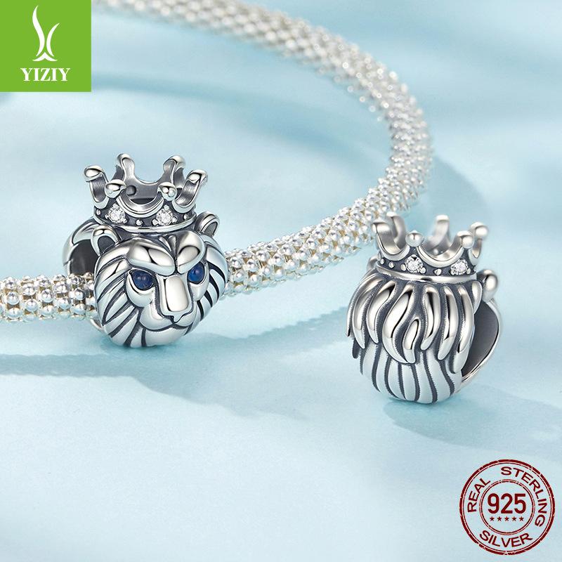 Personalized Lion Crown Beaded Accessories S925 Sterling Silver Ancient Lucky Beads Loose Beads