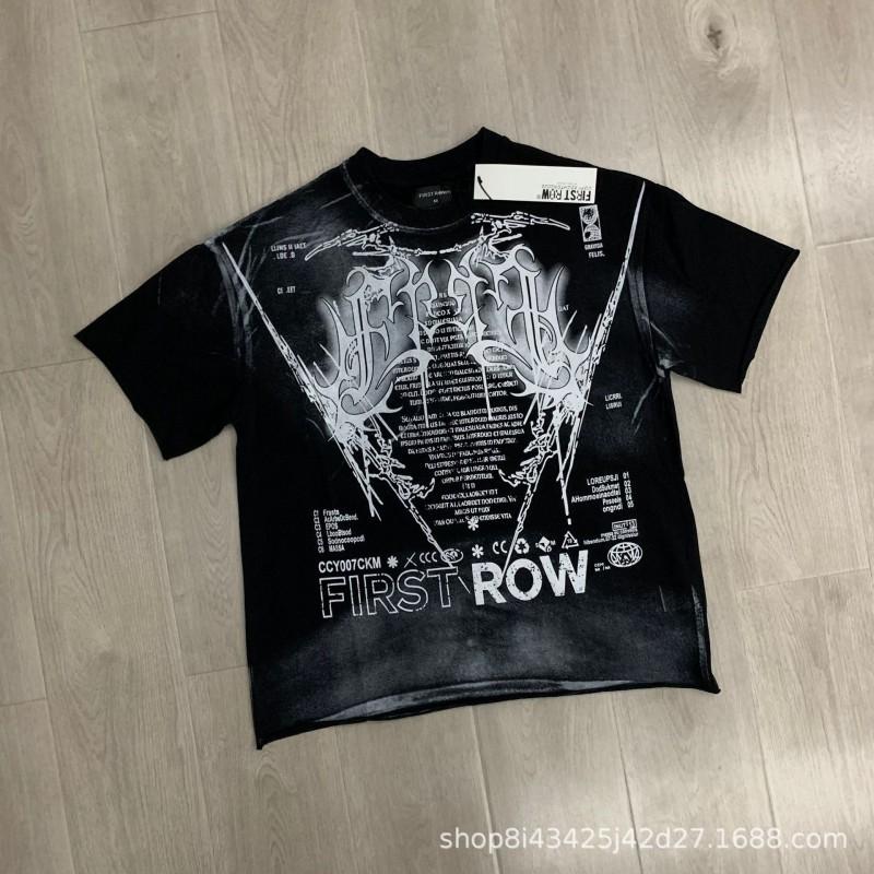 Unisex Oversized Box Fit Cotton Tee With Embroidered Rhinestone Washed Print Round Neck Short Sleeve Casual Top