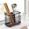VANRA Chopstick Holder Cutlery Stand Drainer Holds Spoons and Forks Stainless Steel 2 Compartments with Hook (Brown)
