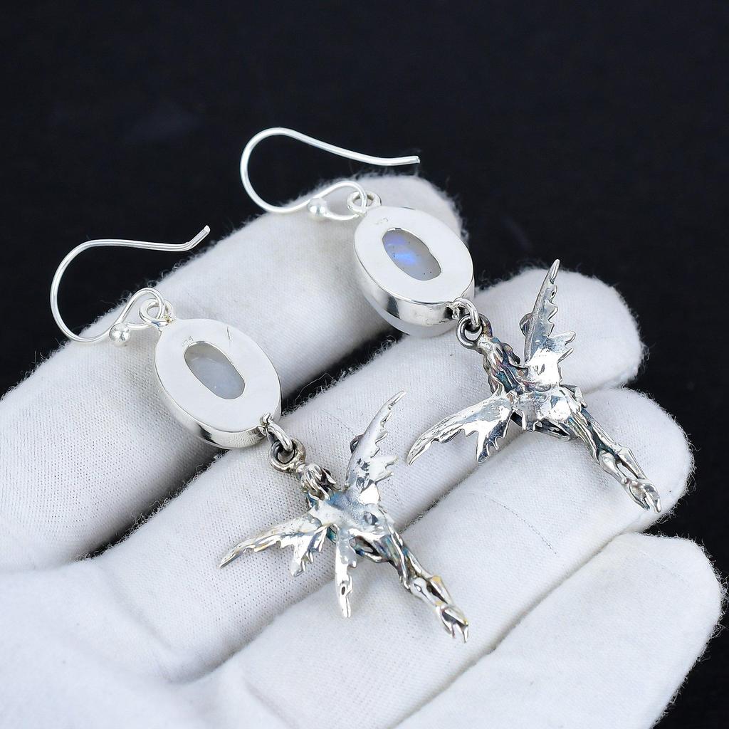 Серьги из натурального радужного лунного камня, антикварные серьги из стерлингового серебра 925 пробы, серьги-подвески из серебра в стиле бохо, подарки на помолвку, подарки для нее