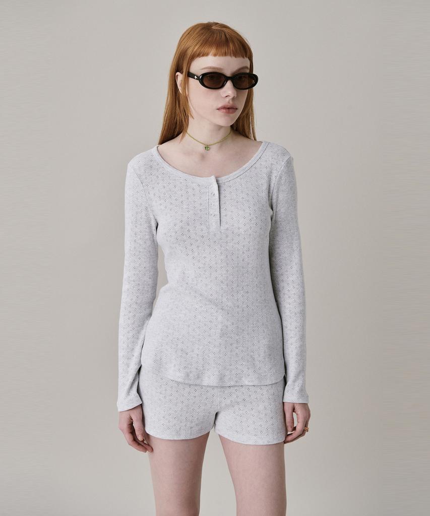 JUNEJUNE SPACE Patterned Henry Neck T-Shirt_Grey