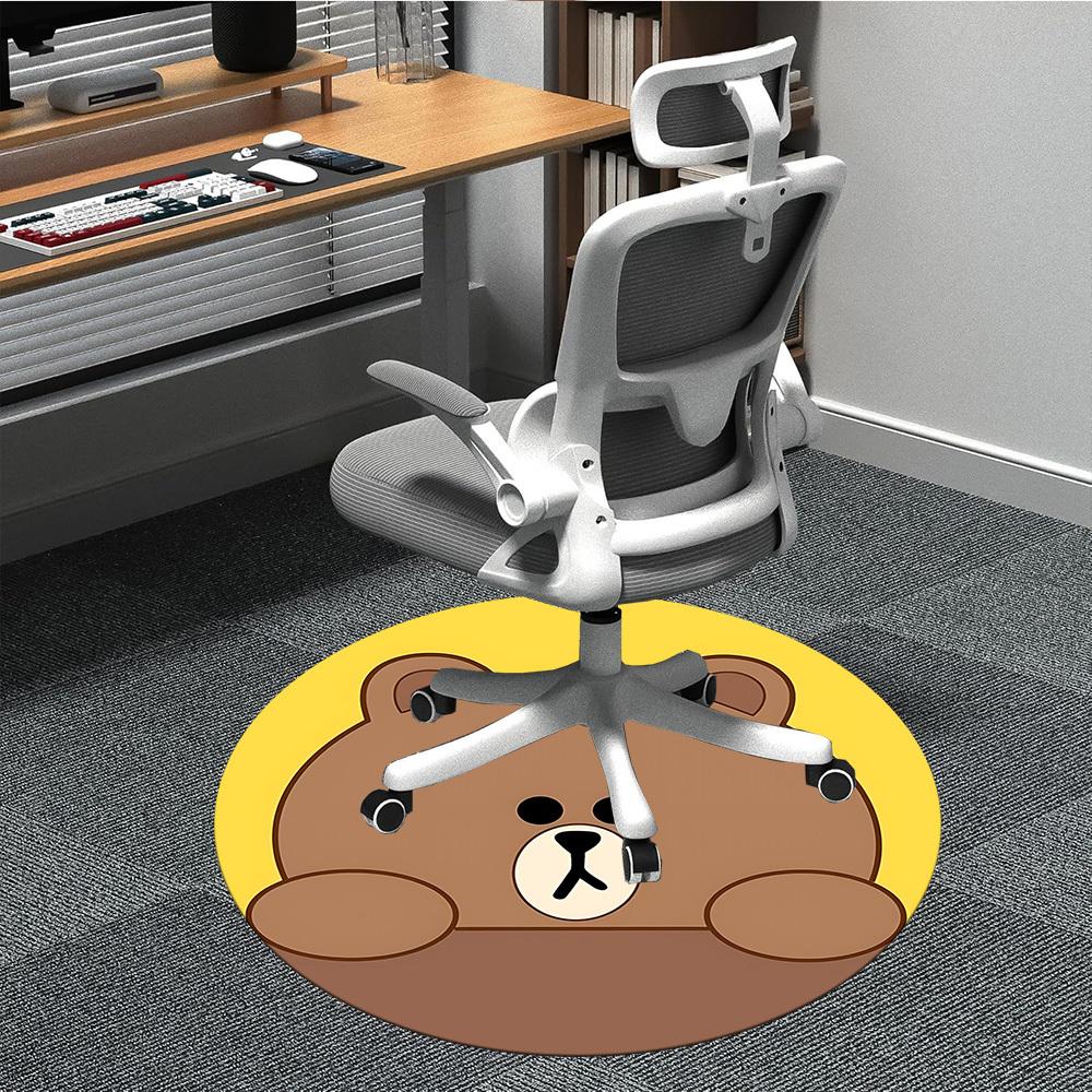 1pc BROWN Bear Line Office Round Area Rug, Under Office Chairs Bedroom Living Room Home Decor, Room Decoa1022101