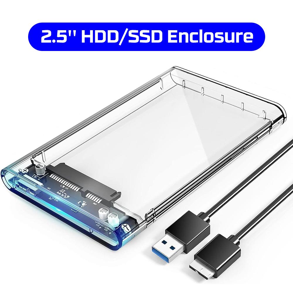 2.5'' External Hard Drive Enclosure USB 3.0 To SATA III Tool-Free Clear Hard Disk Case for 2.5 Inch 7mm 9.5mm SATA HDD SSD Max 6TB Support UASP
