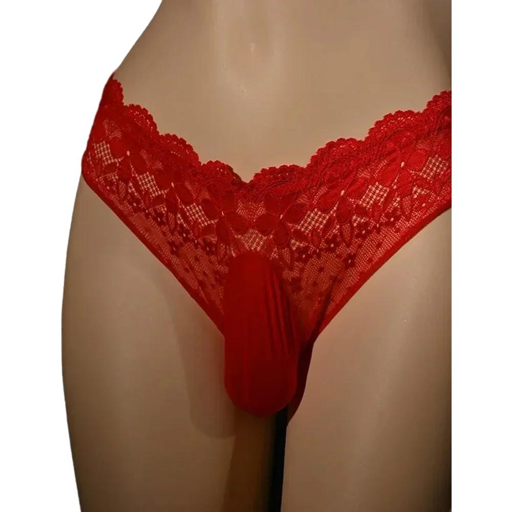 Мужское Сексуальное Нижнее Белье Sissy Pouch Кружевные Трусики Цветочные Стринги Низкая Посадка Прозрачные Трусы Просвечивающее Белье Мужские Трусы для Геев