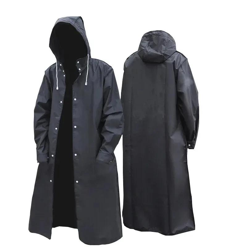 Black Fashion Adult Waterproof Long Raincoat Women Men Rain Coat Hooded Outdoor Hiking Travel Fishing Climbing Thickened