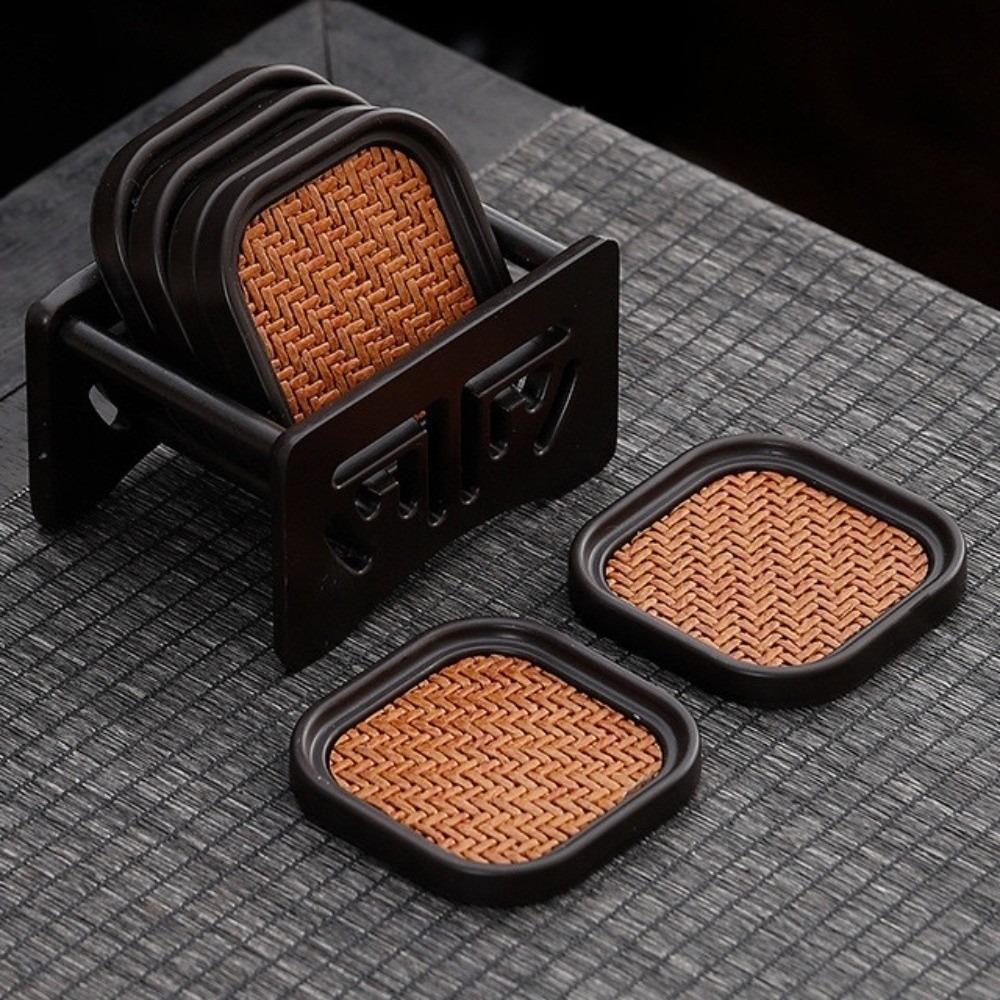 6pcs Chinese Style Rattan Tea Coaster Set Anti-scalding Tea Cup Holder  Tea Ceremony