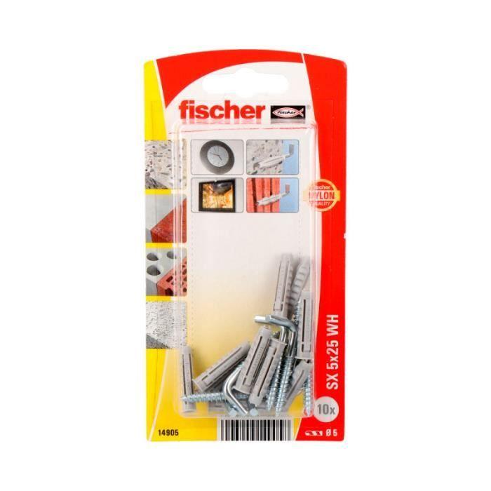 Cheville - Fischer - SX 5x25 AK - Blister de 10 unités - Blanc - Usage régulier
