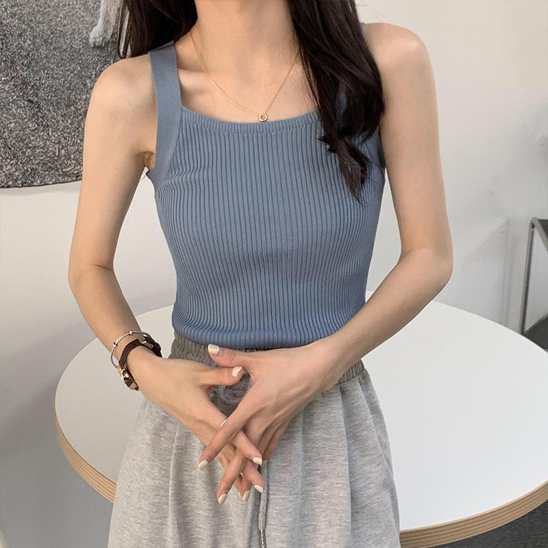 Маленький жилет с лямкой через шею и женским летним новым женским облегающим верхом без рукавов с трикотажным верхом