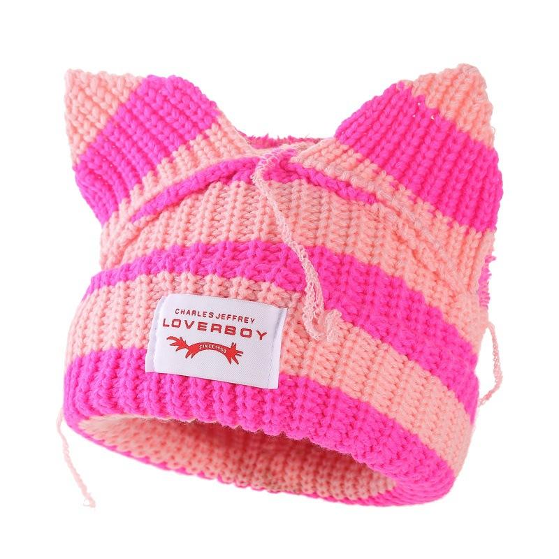 Custom Logo New Casual Knitted Beanie, French-style Knit Hat, Korean-style Cute Fox Ear Wool Hat for Daily Use and Cosplay