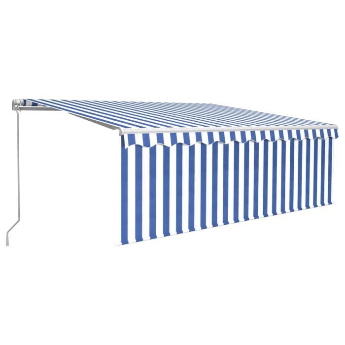 Maison Exclusive - Auvent manuel rétractable avec store 4x3 m Bleu et blanc