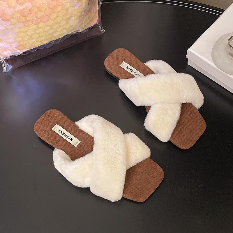 Новые ретро тапочки с перекрестными ремешками, весенне-осенние, повседневные, универсальные, нежные, с леопардовым принтом, на плоской подошве, пушистые тапочки