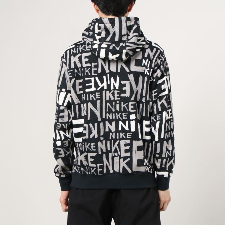 Nike Спортивный флисовый пуловер с принтом граффити, толстовка с капюшоном, мужские топы, черный цвет DA0062-010