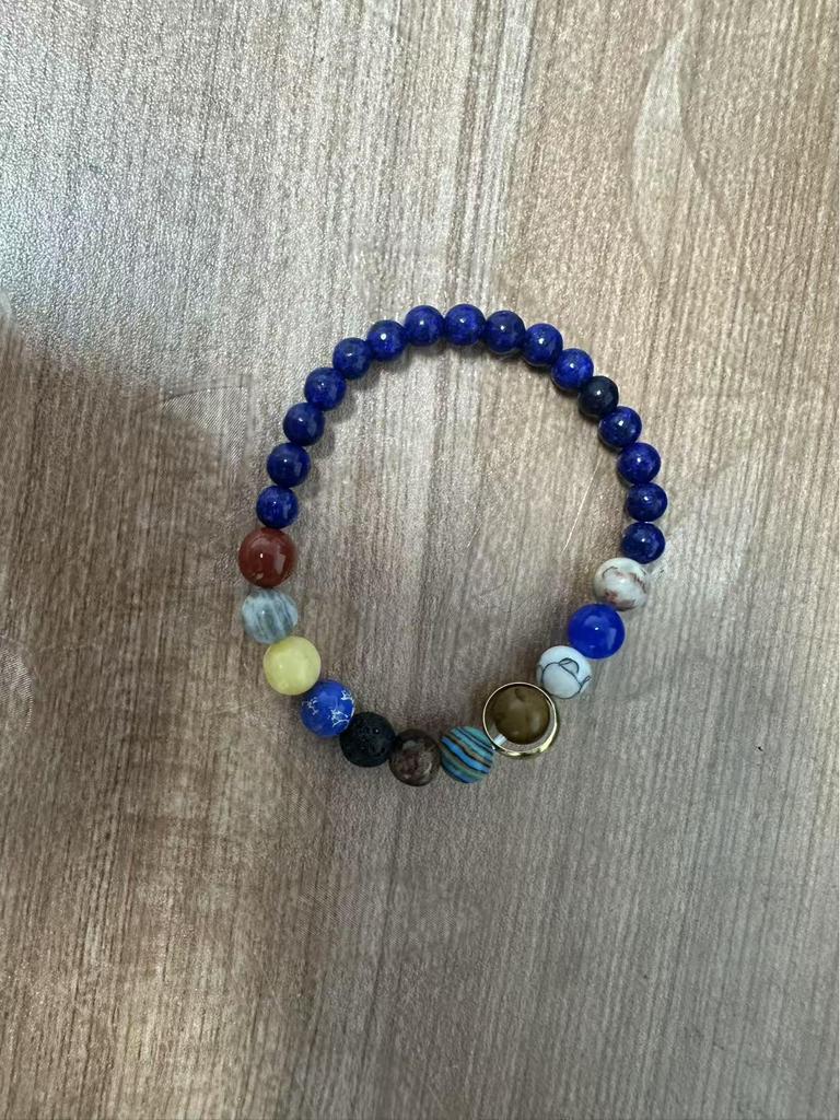 Парный браслет «Млечный Путь Галактика 8 планет» — матовый зеленый и золотой дизайн со звездами