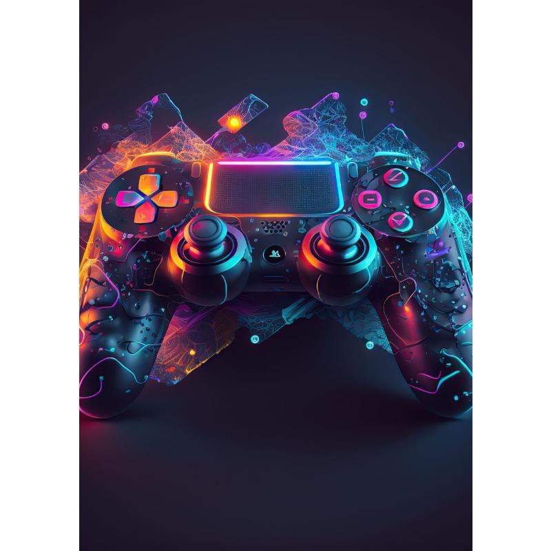 Крутая игровая настенная живопись на холсте, красочный игровой контроллер, неоновый поп-постер и принт, декор комнаты для киберспорта, подарок, без подсветки