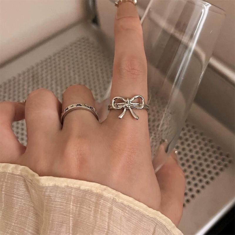 Fashion Bow Ribbon Rings For Women Sweet Cute Geometric Bow Opening Adjustable Rings Wedding Party Jewelry Gifts