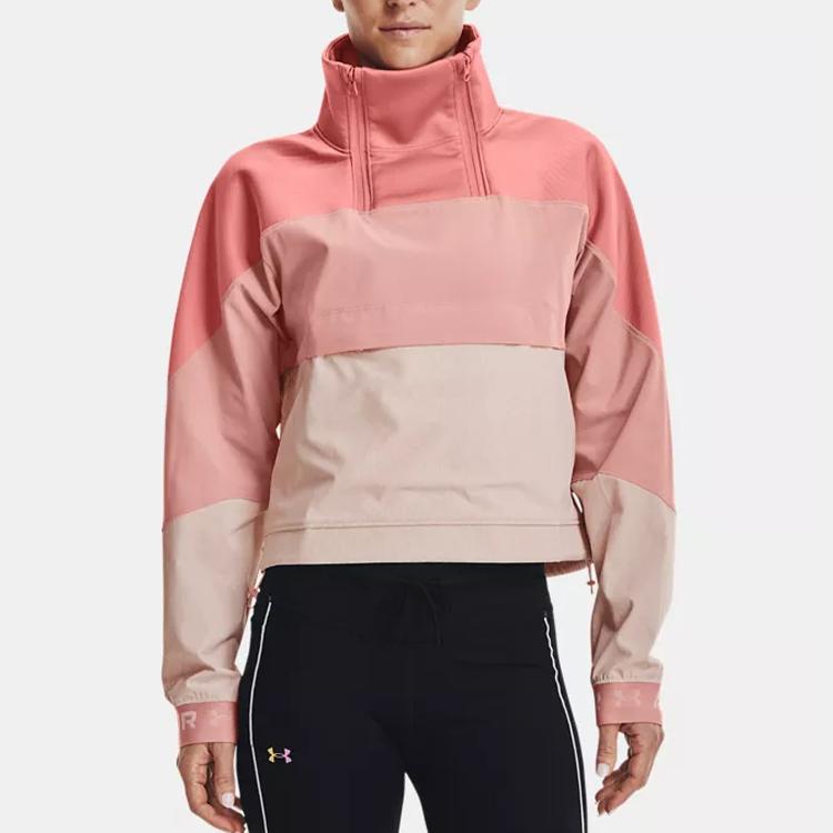 Under Armour Recover Двойная молния с цветными блоками Спортивная куртка с воротником-стойкой Женская куртка Глинисто-розовый 1357478-663