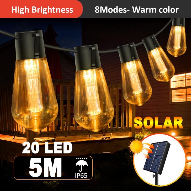 Солнечная светодиодная уличная лампа для кемпинга, струнная палатка, подвесной светильник, украшение для забора, подвесной светильник, светодиодная ретро-керосиновая лампа, украшение для двора, дня рождения