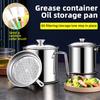 Grease Container Oil Pot With Fine Mesh Strainer Oil Storage Pots Bacon Strainers Stainless Steel Can For Frying Storage